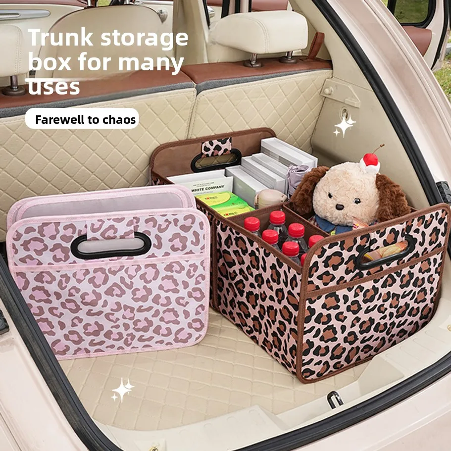 

Leopard Print Car Trunk Storage Bag Universal Large Capacity Folding Multifunction Container Tool Storage Box Trunk Organizer