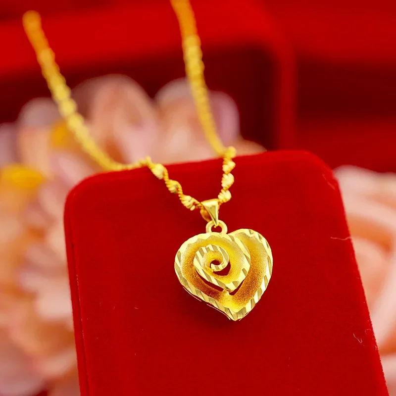 9999 Real Gold 24K Japanese and Korean Fashion Real Gold Love Pendant Peach Heart Necklace Ladies