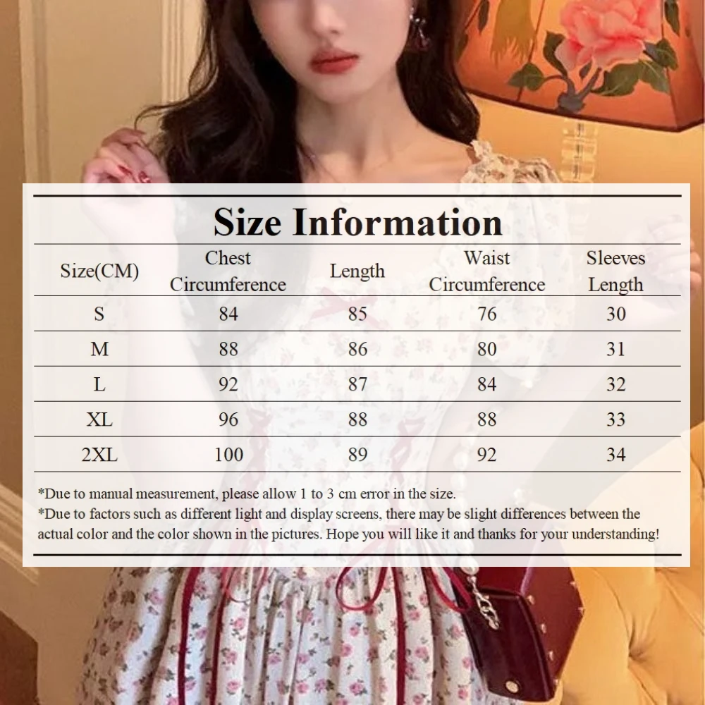 Śliczne małe kwiaty Mini sukienka w kwiaty Kwadratowy kołnierzyk Wstążka Sukienka w kształcie litery A Bufiaste rękawy Sukienka w stylu baletowym Koronkowa sukienka z kokardą