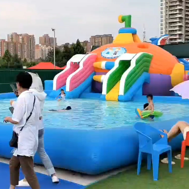 

Дешевый большой надувной надувной прыгающий замок, комбинированный аквапарк, игровая площадка, горка с бассейном