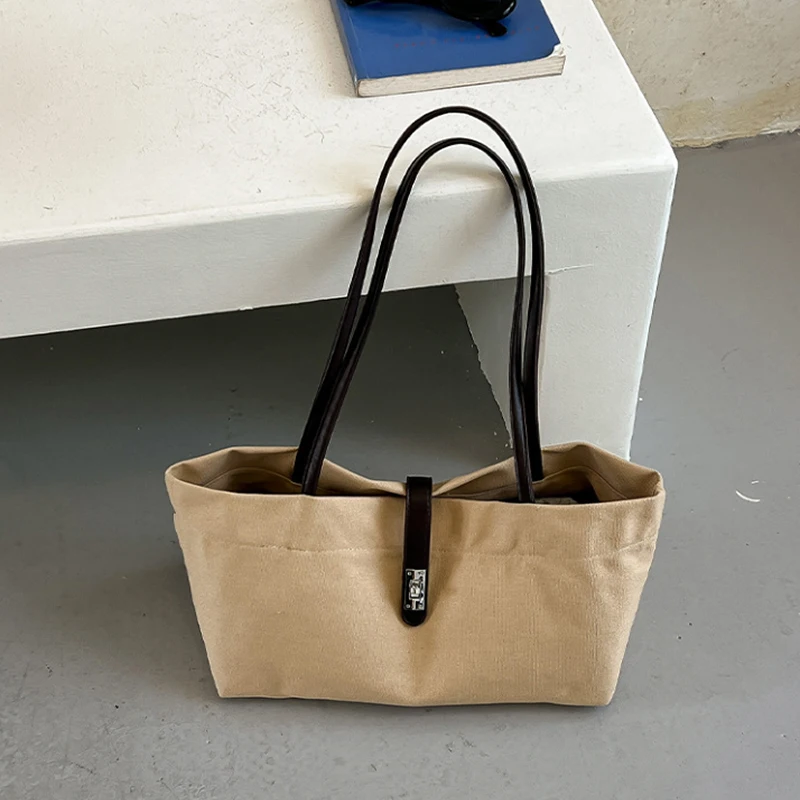Fashion Magnetic Buckle Closure Tote Bag Large Capacity Daily Commute Casual Handbag Shoulder Bags Vintage Travel Office Lady