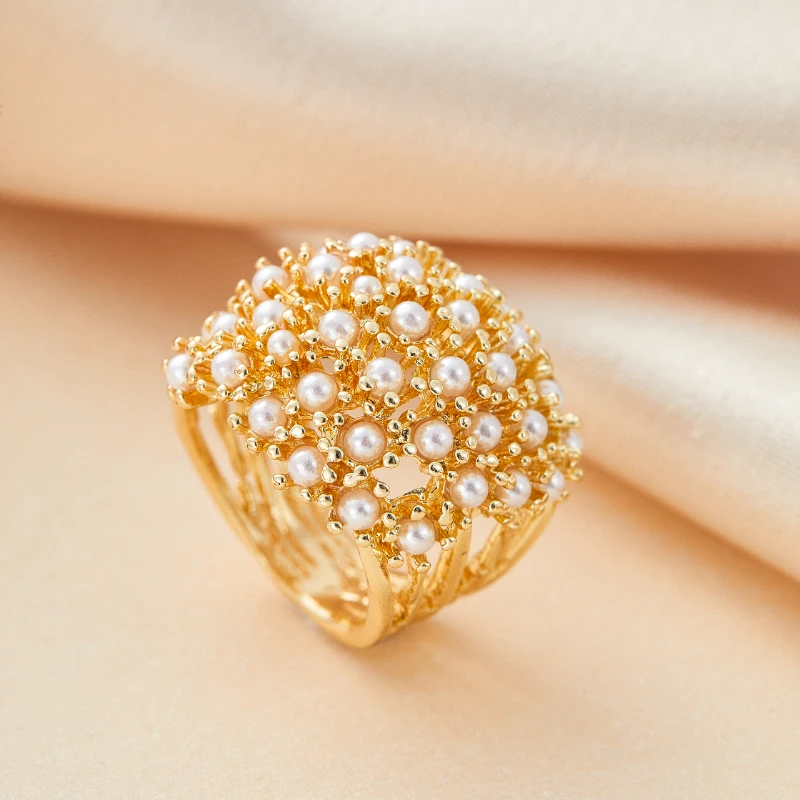 العصرية الجوف الذهبي اللون البطانة خواتم اللؤلؤ للنساء هدية عيد ميلاد اكسسوارات الأزياء والمجوهرات المخصصة #4