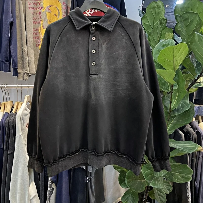 

Ретро-свитшот в американском стиле с длинными рукавами, свободного кроя, с вставками на плечах, повседневный, молодежный, базовый цвет