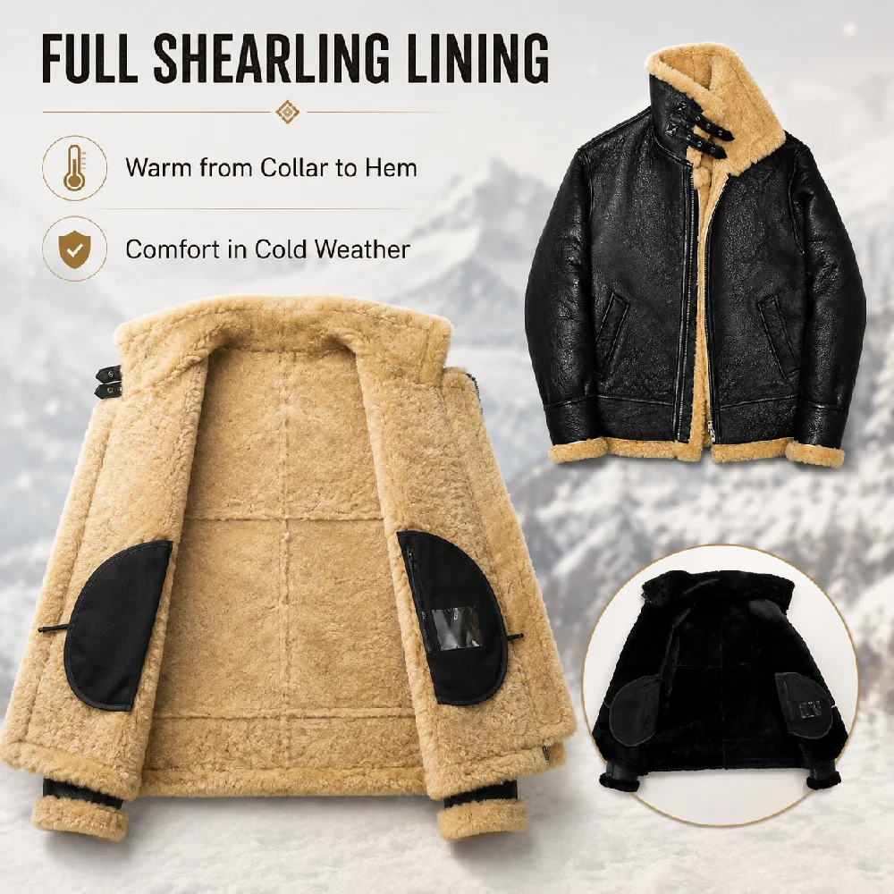 2026 New Thick Sheep Wool Original Ecological Fur One Leather Fur Jacket Male  Warm Genuine Sheepskin Coats Flight Jackets - view 3