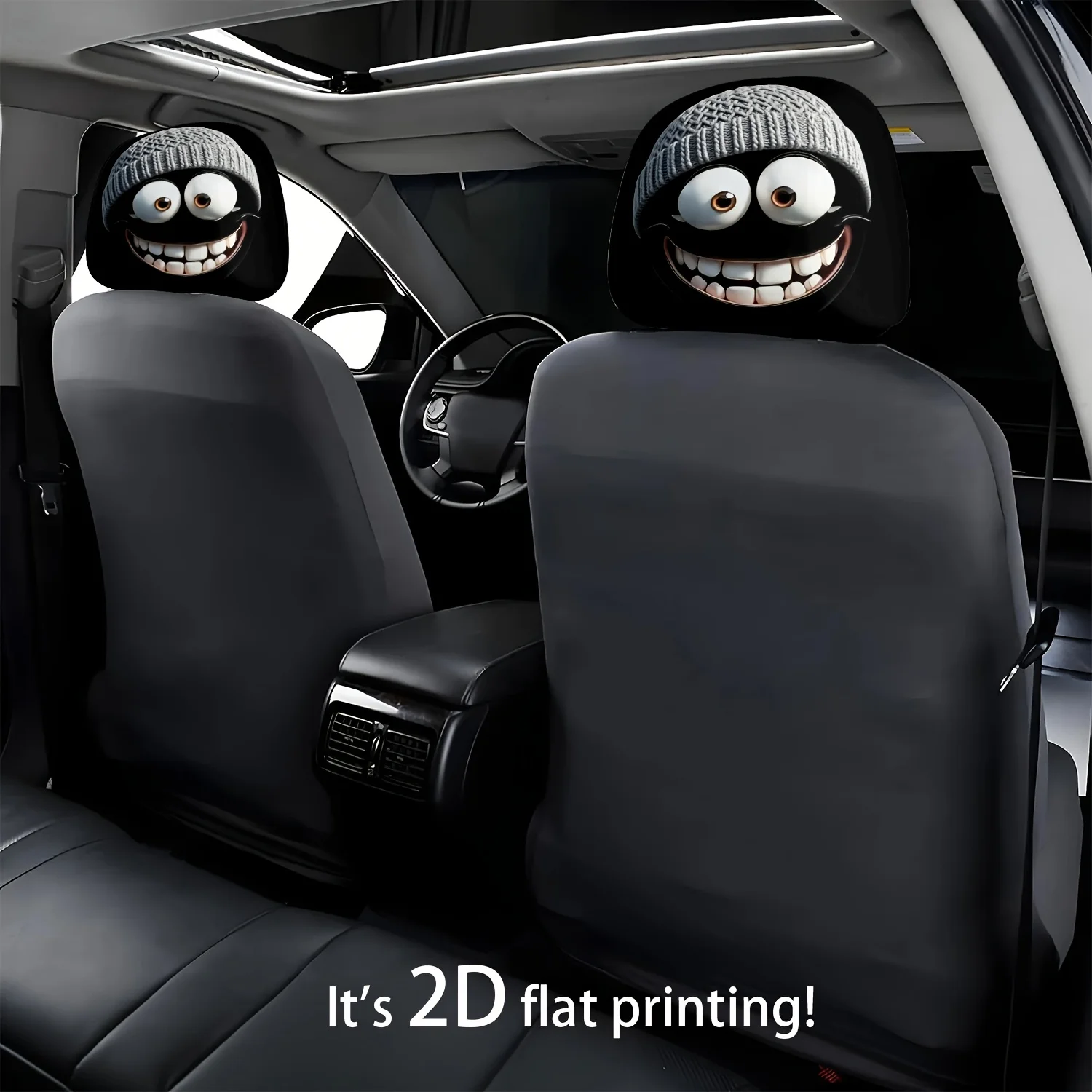 2 pieces of classic cartoon character knitted caps with cute expressions and smiling themes, car headrest covers, washable image 4