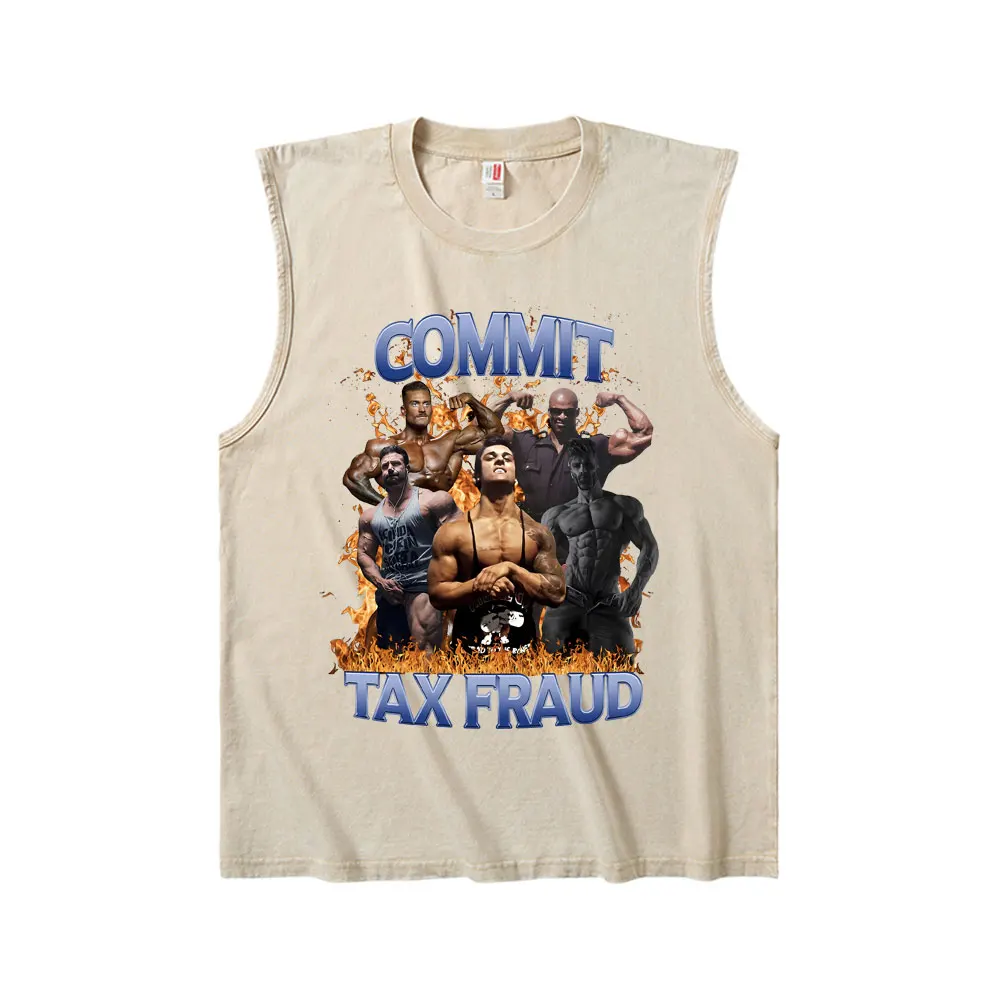 

Commit Tax Fraud Powerhouse Gym Vintage Washed Tank Tops Men Women Clothing Casual Funny Geek Fitness Oversized Vest T Shirts