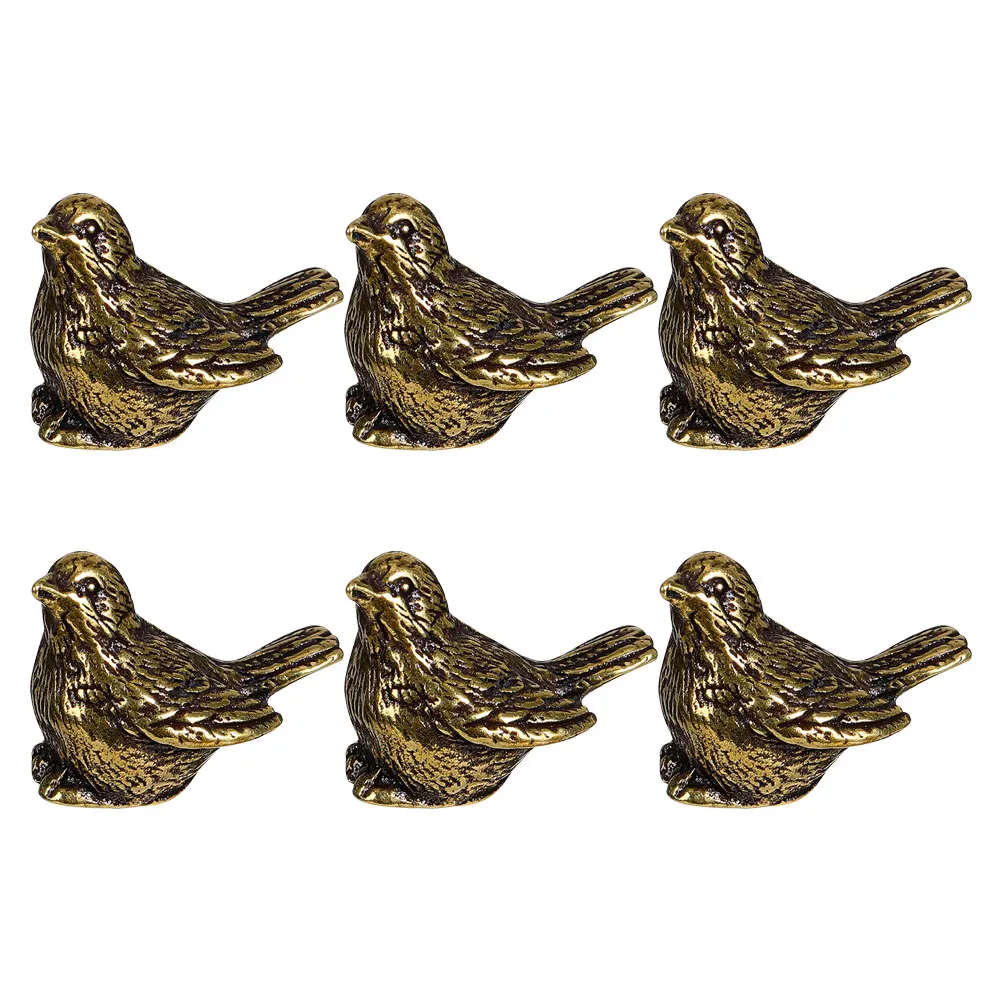 

6Pcs Brass Sparrow Sculptures Vintage Bird Decor Retro Desktop Table Ornament for Living Room Office Cabinet Distressed Finish