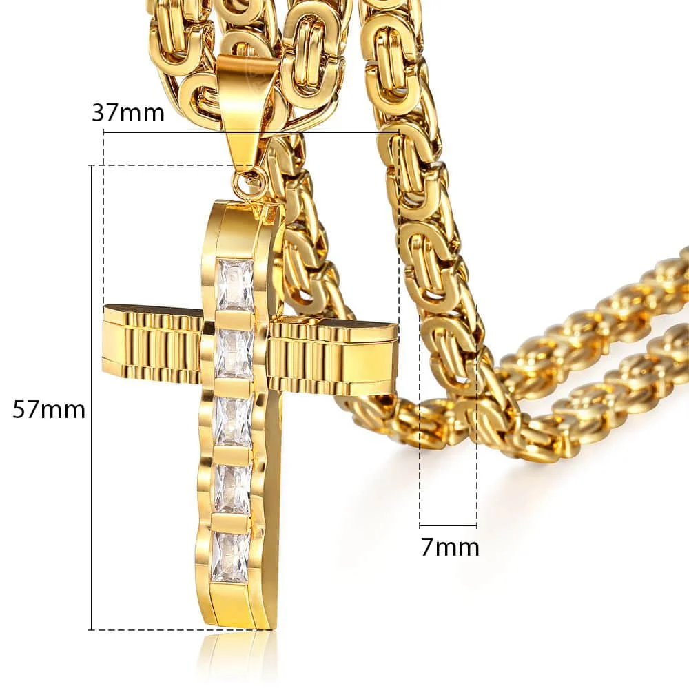 Hip Hop Men\'s Cross Pendant Clear Rhinetones Carved Gold Color Stainless Steel Charms Fashion Punk Gothic Male Jewelry Gifts