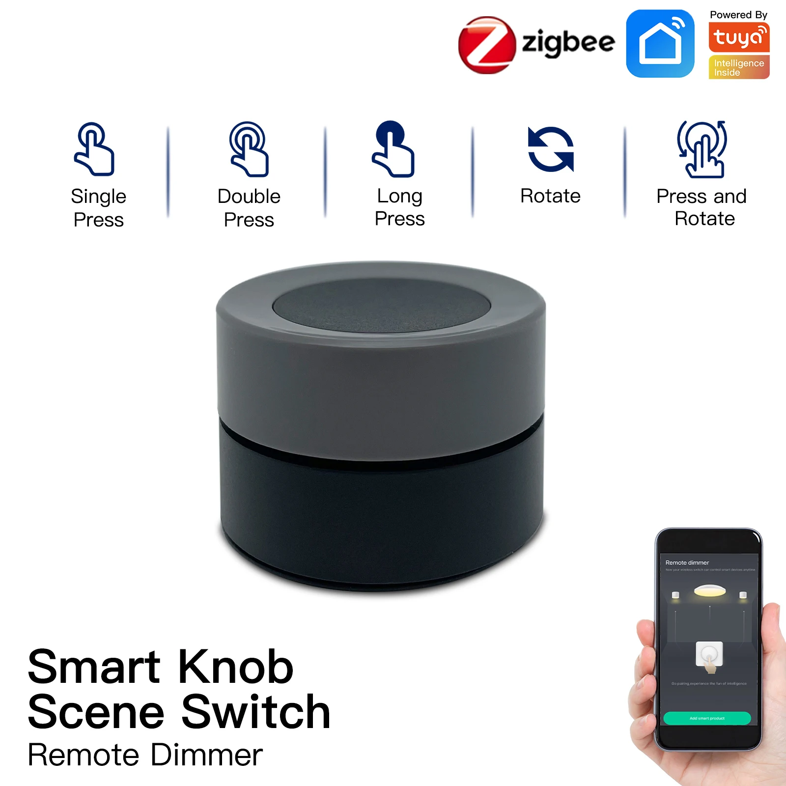 

TY Zigbee Smart Knob Switch Automation Wireless Scene Switch Push Button Dimming Battery Powered for Home Appliances