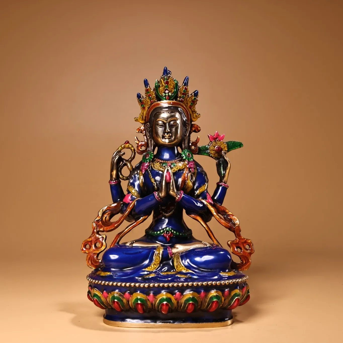 Tibetan Pure Copper Buddhism Hand Engraving Cloisonne Brass Bodhisattva Manjusri Buddha Statue #2