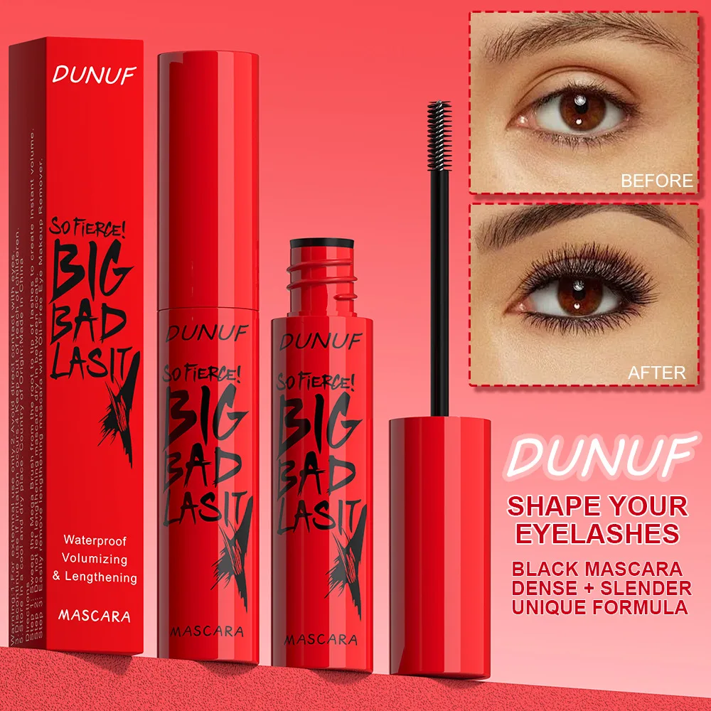 Black Mascara Waterproof Lengthening Volumizing Curling Smudge Proof 24H Wear Flake Free for Sensitive Eyes Gym Swimming Daily