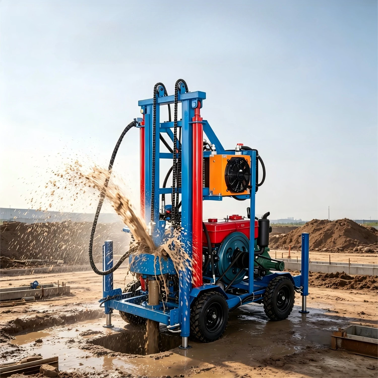 Portable Trailer Water Well Drilling Rig Multifunctional Diesel Borehole Drilling Machine For Rural Farm Factory Price