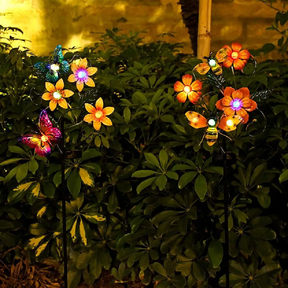 Lampada solare colorata a forma di ape a farfalla Lampada da terra da giardino solare impermeabile realistica Lampada da prato paesaggistica montata a terra in ferro