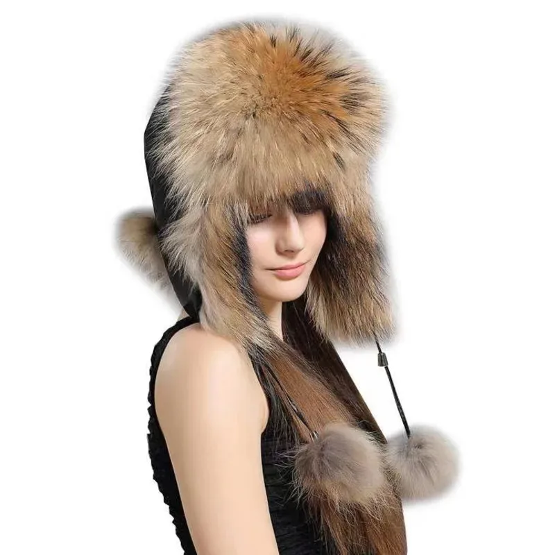 Real Fox Fur Hat For Women Winter Fashion Warm Lei Feng Hats Russians Outdoor Skiing Caps Natural Fur Hat Furry Thick Fur Cap
