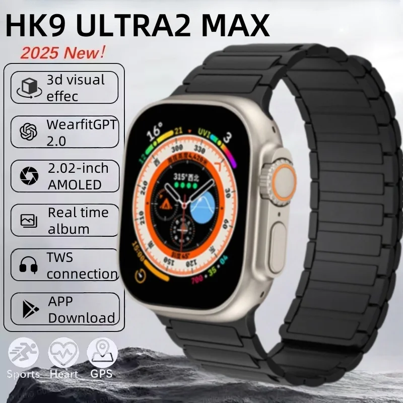 

Оригинальные умные часы HK9 Ultra2 Max для мужчин AMOLED Screen ChatGPT NFC BT Call 2 ГБ ROM Часы GPS PK HK8 HK9 Pro Max Смарт-часы для мужчин