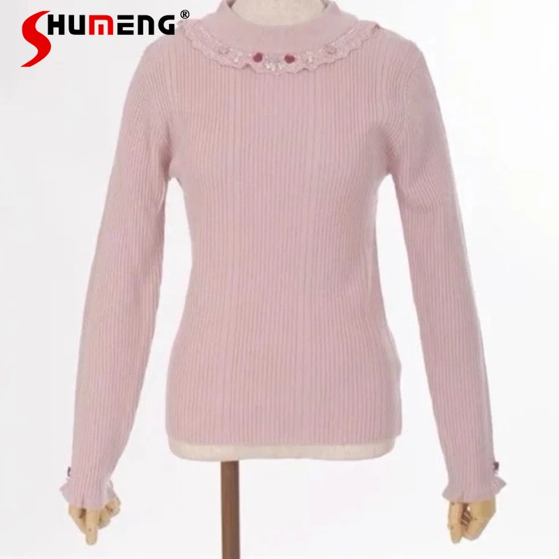 

New Japanese Style Rojita Bottoming Shirt Long Sleeves Slim Fit Knitwear Pullover Inner Layer Knitted Sweater 7 Colors Available