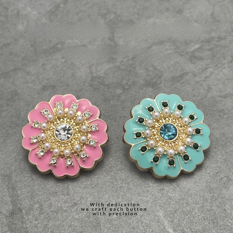 

Dress Metal Buttons Flower Colored Rhinestone Elegant Alloy Decorative Button for DIY Clothes Jackets Cheongsam Pants Hat Bags