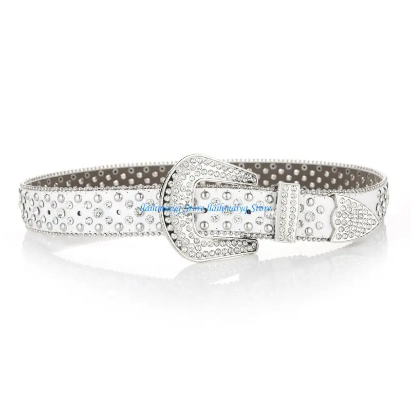 

573B Casual Belts Adult Sumptuous Full Diamond Waist Belts Western Cowgirl Cowboy Fashion Belt for Jeans Skirt