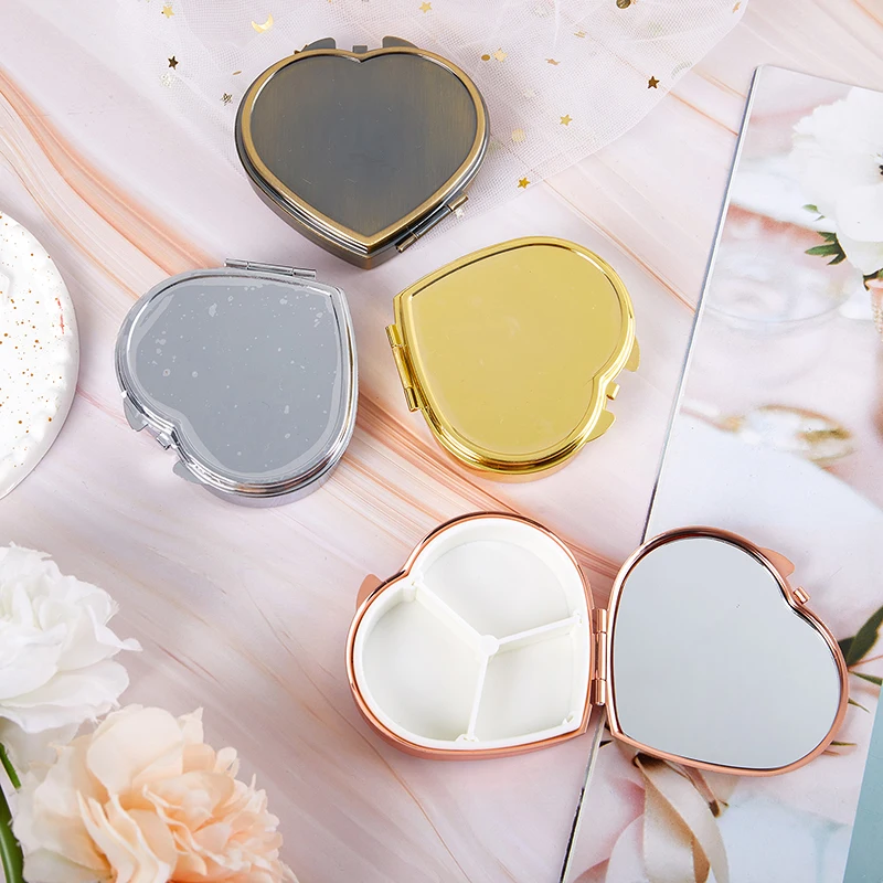 1Pcs 3 Grid Metal Round/Heart-Shaped Pill Boxes Medicine Organizer Container Medicine Case Pill Candy Box Pill Storage Pill Box