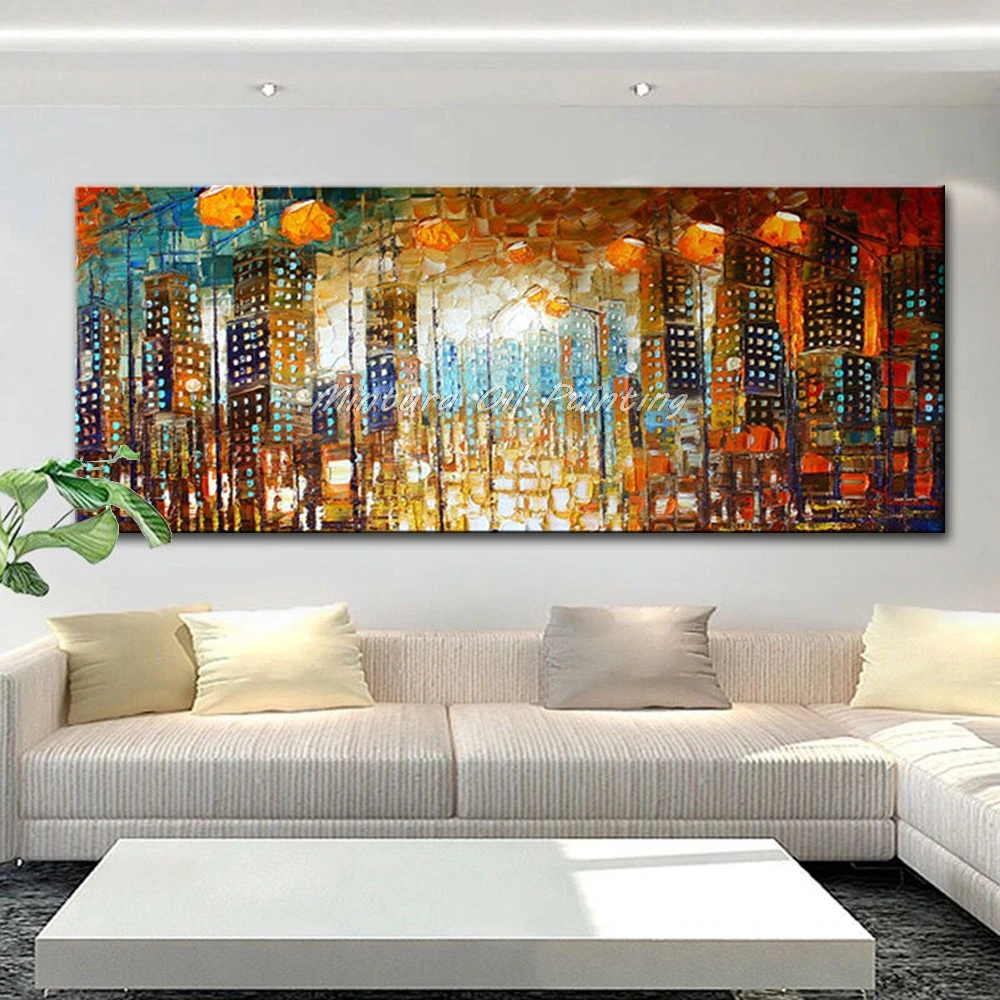 Mintura,Hand-Painted Thick Texture Abstract City Landscape Oil Painting On Canvas,Modern Poster Wall Art,Picture Fort,Home Decor