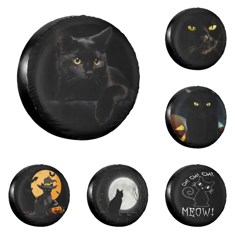 Black Cat Weatherproof Spare Tire Cover Dustproof Cute Pet Kitty Animal Lover Wheel Covers for Jeep Pajero 14