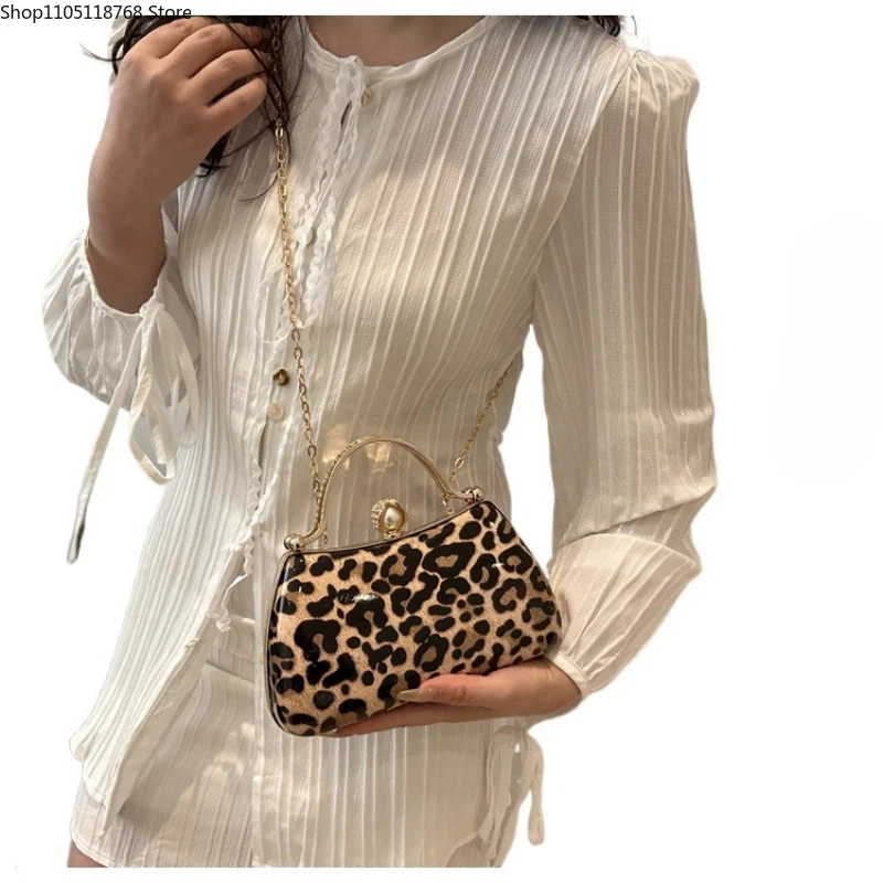 

Leopard Pattern Acrylic Shoulder Crossbody Evening Bags Chains Diamonds Fashion Personality Women Handbags