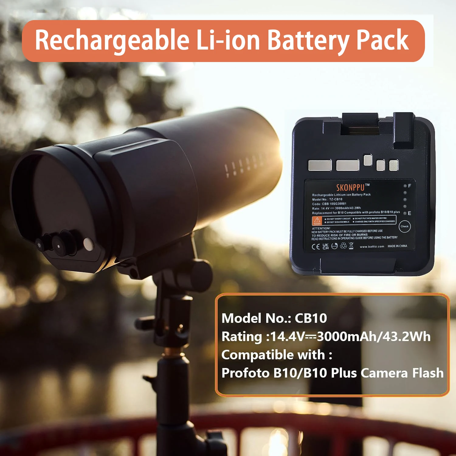 Skonppy Replacement Li-ion Battery Compatible with Profoto B10 B10 Plus Camera Flash 14.4 V 3000mAh