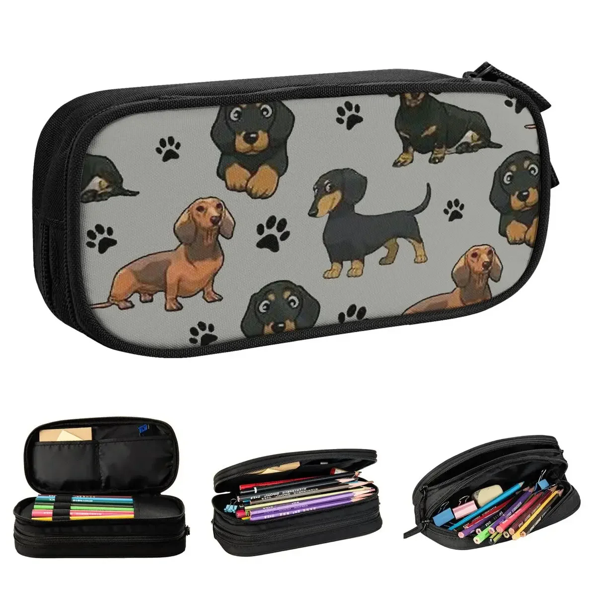 Dachshund Dog Cartoon Pencil Case Creative Wiener Sausage Pen Box Bag Girl Boy Big Capacity Students School Zipper Pencilcases