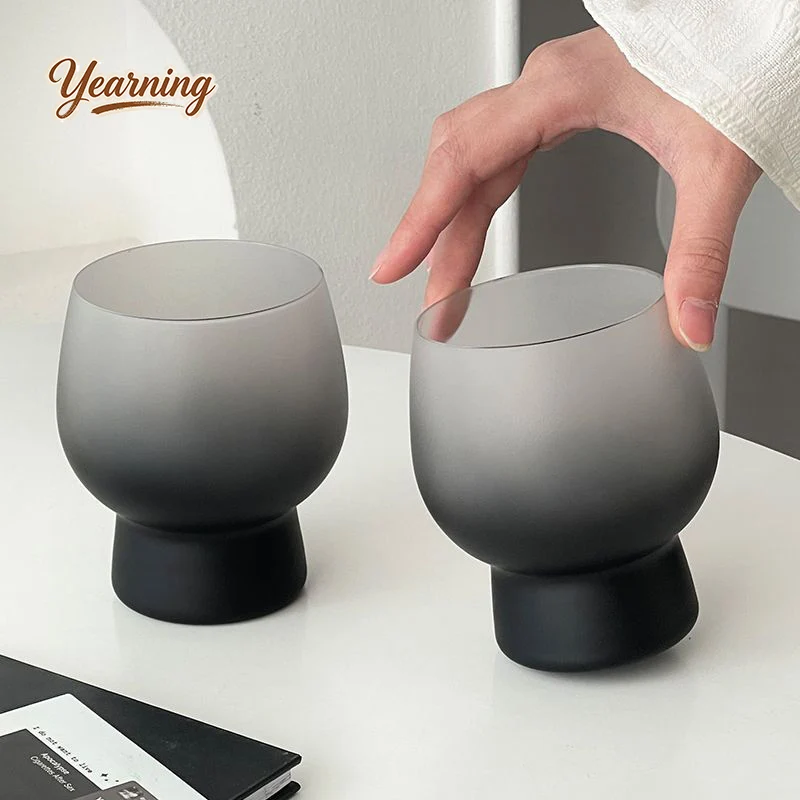 

Creative Frosted Black Glass Cup Unique Design Fat Cold Drink Whiskey Beer Coffee Cup for Home
