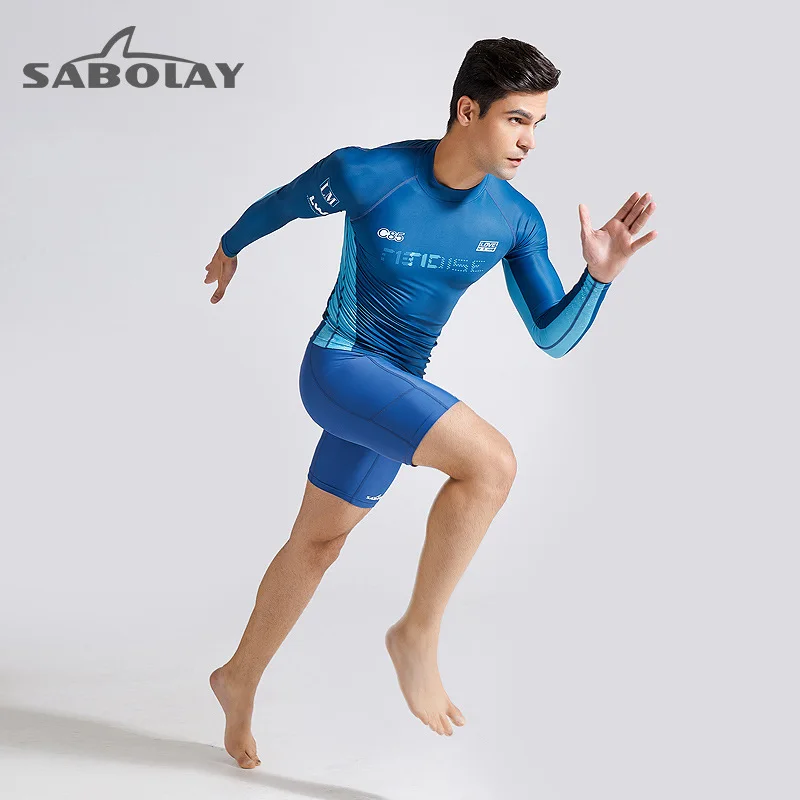 Men's swimming T-shirt swimsuit beach UV protection split long-sleeved wetsuit tight-fitting quick-drying surf suit T-shirt