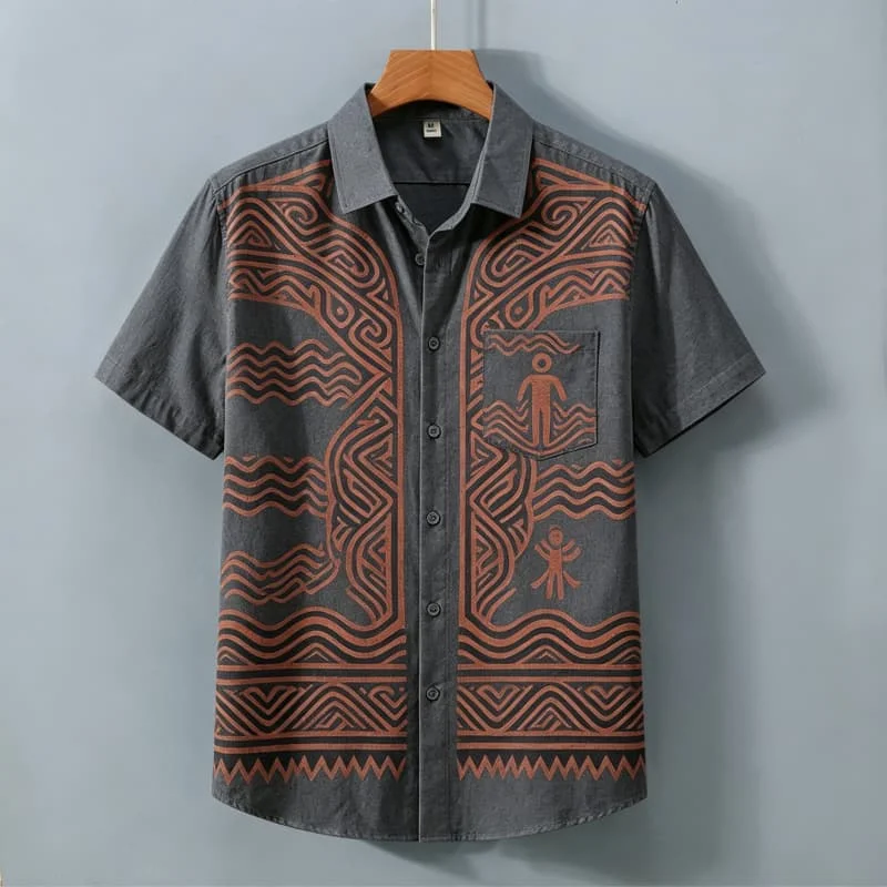 Summer Men's Ethnic Totem Print Is Fashionable and Suitable for Outdoor Activities, Featuring A Unique Folk Design Shirt