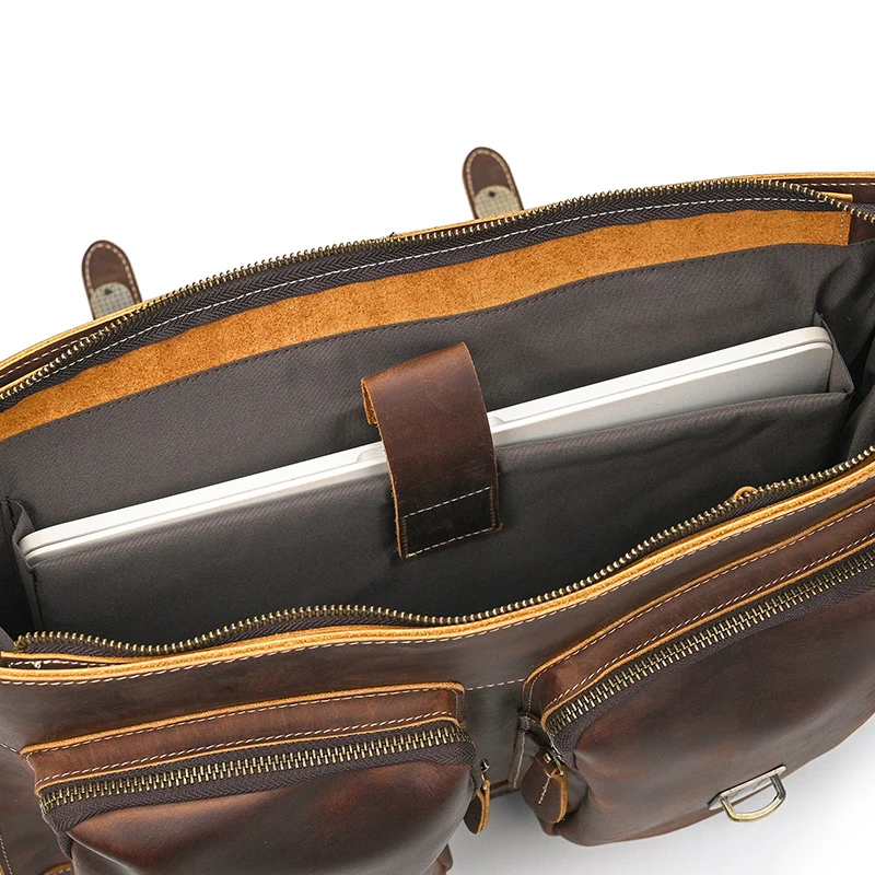 Vintage Style Men's Briefcase Backpack Leather Daypack For Men Male Travelling Bagpack Backpack Latop Bag 14" Laptop Bag 3 In 1