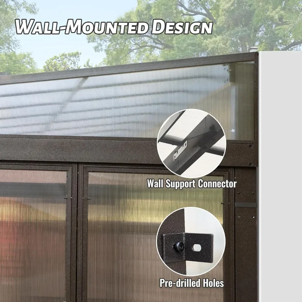 12x16FT all season sunroom, outdoor permanent wall mounted sunroom with detachable polycarbonate windows