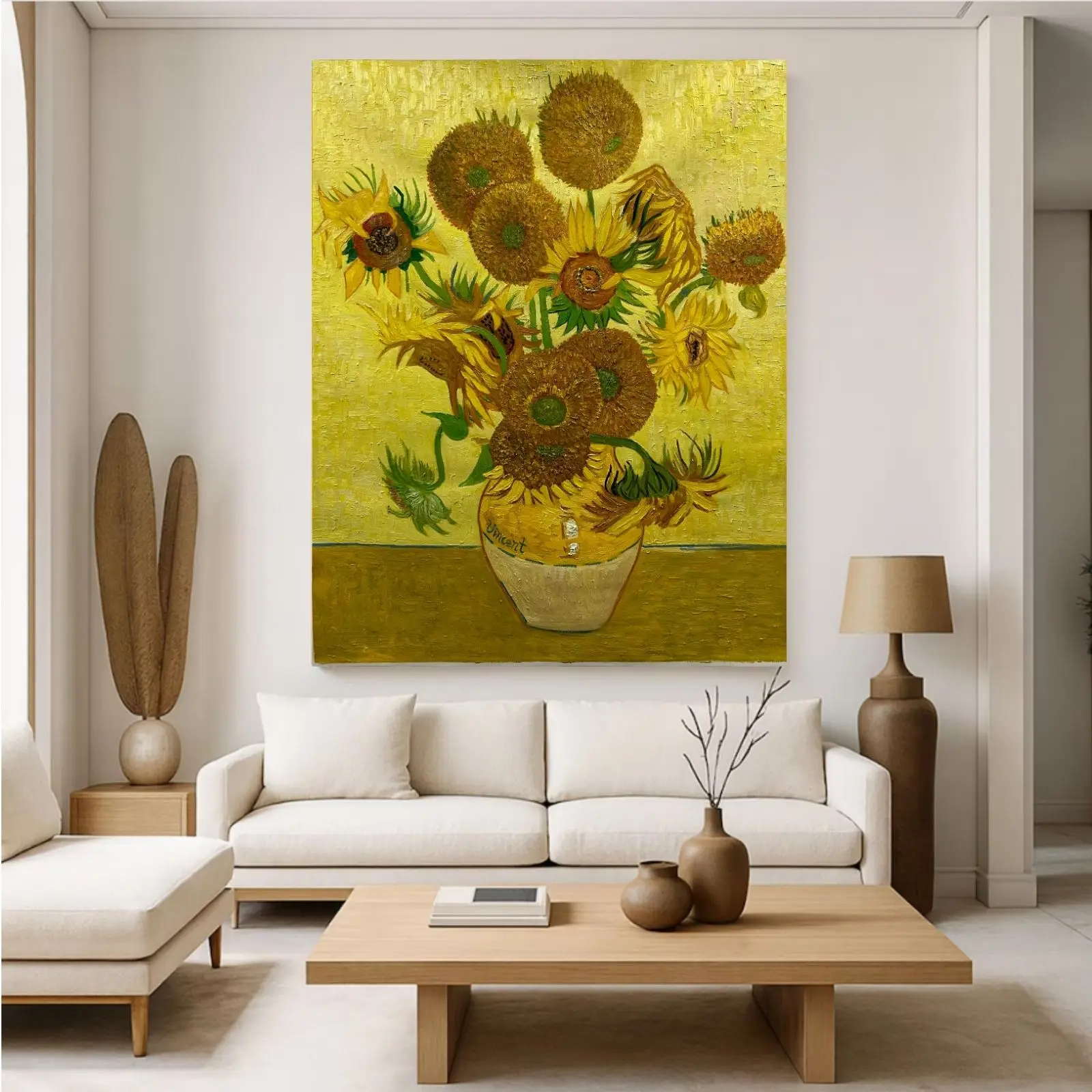 Hand-Painted Sunflowers Oil Painting Inspired by Vincent Van Gogh, Custom Size and Photo Available, Personalized Home Wall Art