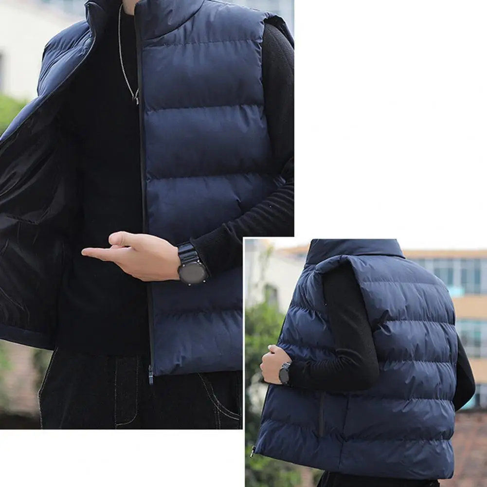 Breathable Velvet Waistcoat Men's Quilted Cotton Waistcoat with Stand Collar Zipper Placket Autumn Winter Sleeveless for Cold