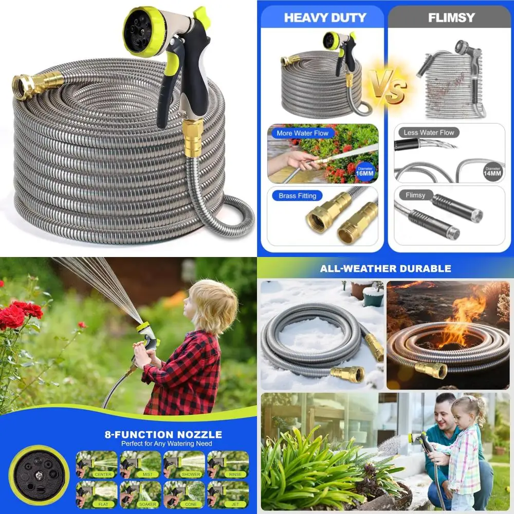 

Flexible 100ft Stainless Steel Garden Hose with Spray Nozzle - Lightweight, Kink-Free, Durable Water Hose for Outdoor Use