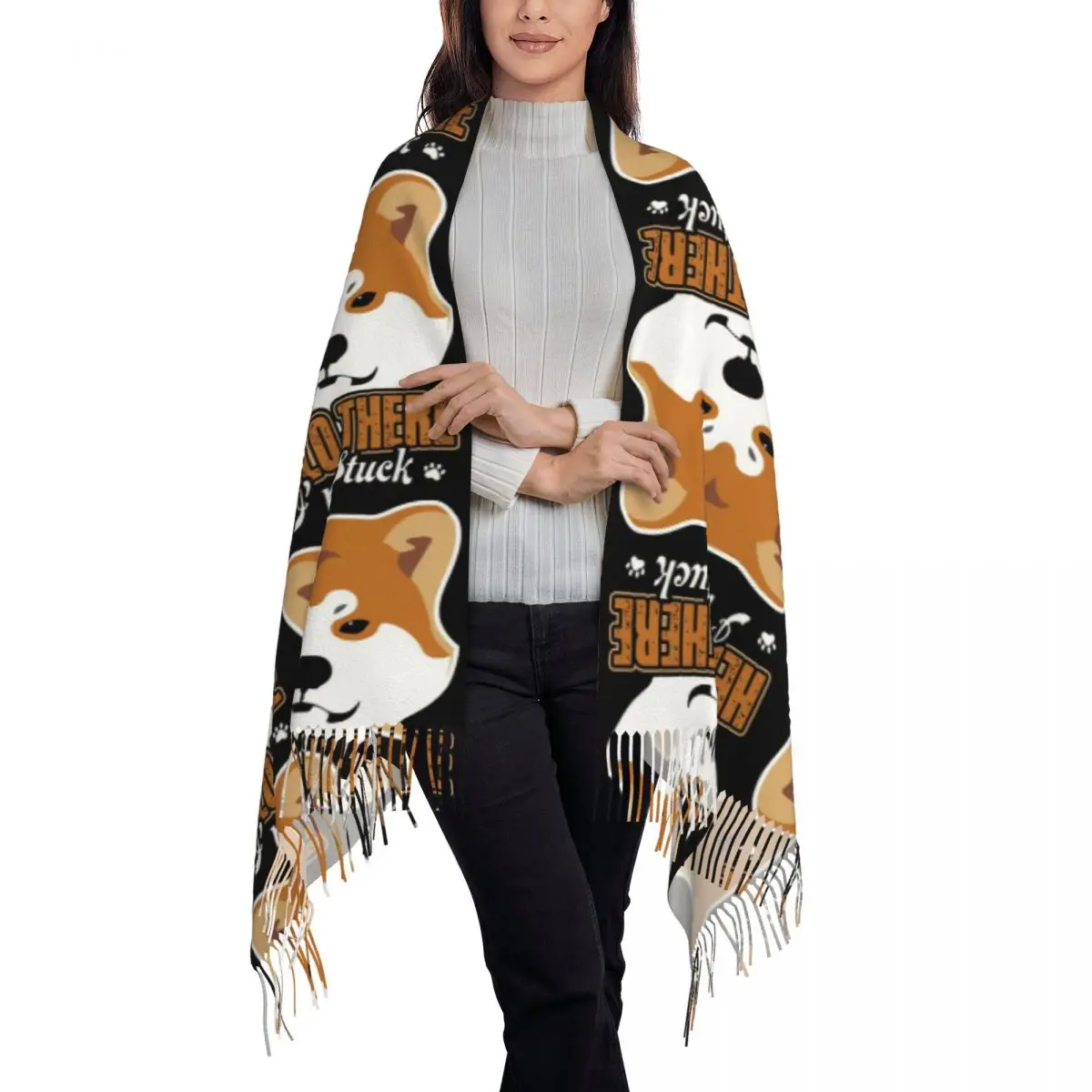 Shiba Inu Hello There I'm Stuck Scarf Tassel Scarves for Women Soft Warm Shawls and Wraps Long Fall Winter Shawl Wrap