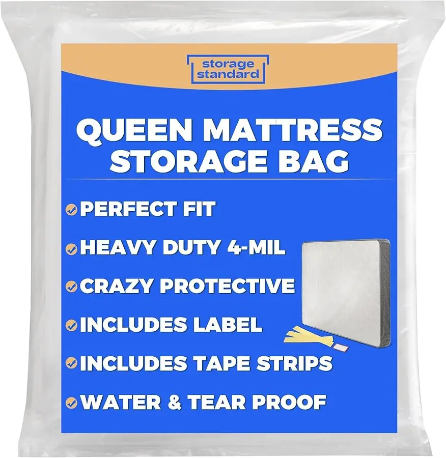 

Queen Mattress Bags for Mo ing & Storage - Hea y Duty Thick 4mil Reusable Bag Mattresses Co ering, Waterproof Plastic Perfect Be
