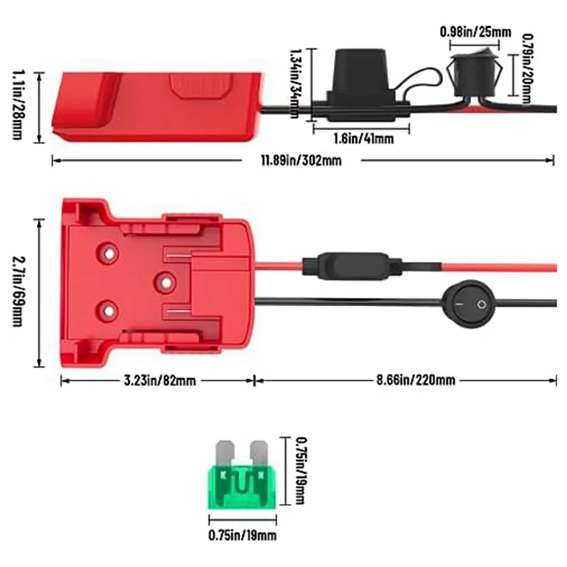 Classy-2 Packs Power Wheels Adapter For  M18 Battery Adapter Power Wheels Battery Converter Kit With Fuse Durable Easy