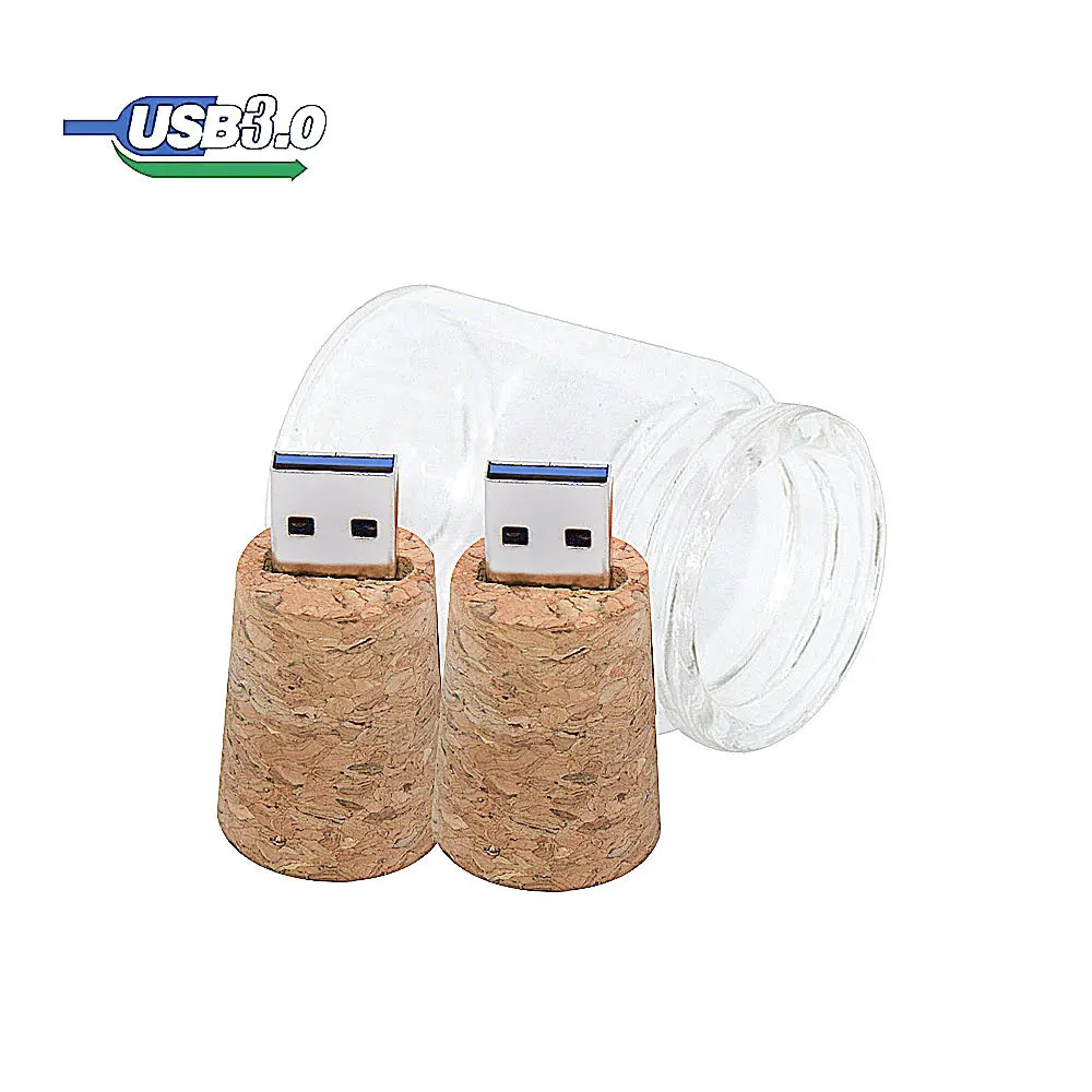 30pcs 새로운 도착 메신저 병 usb 3.0 메모리 스틱 유리 드리프트 병 usb 플래시 드라이브 나무 코르크 pendrive 16GB 32GB 64GB