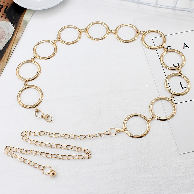 Luxury Fashion Women Metal Chain Belt Designer Brand Large Metal Ring Waist Strap Dress Coat Skirt Lady Decorative Waistband