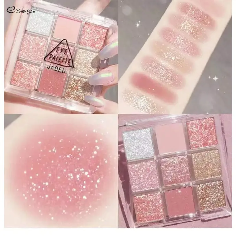 9 Kleur Oogschaduw Palet Rose Roze Kleur Pearly Matte Glitter Oogschaduw Pallete Shiny Oogschaduw Pigmenten Makeup Oogschaduw