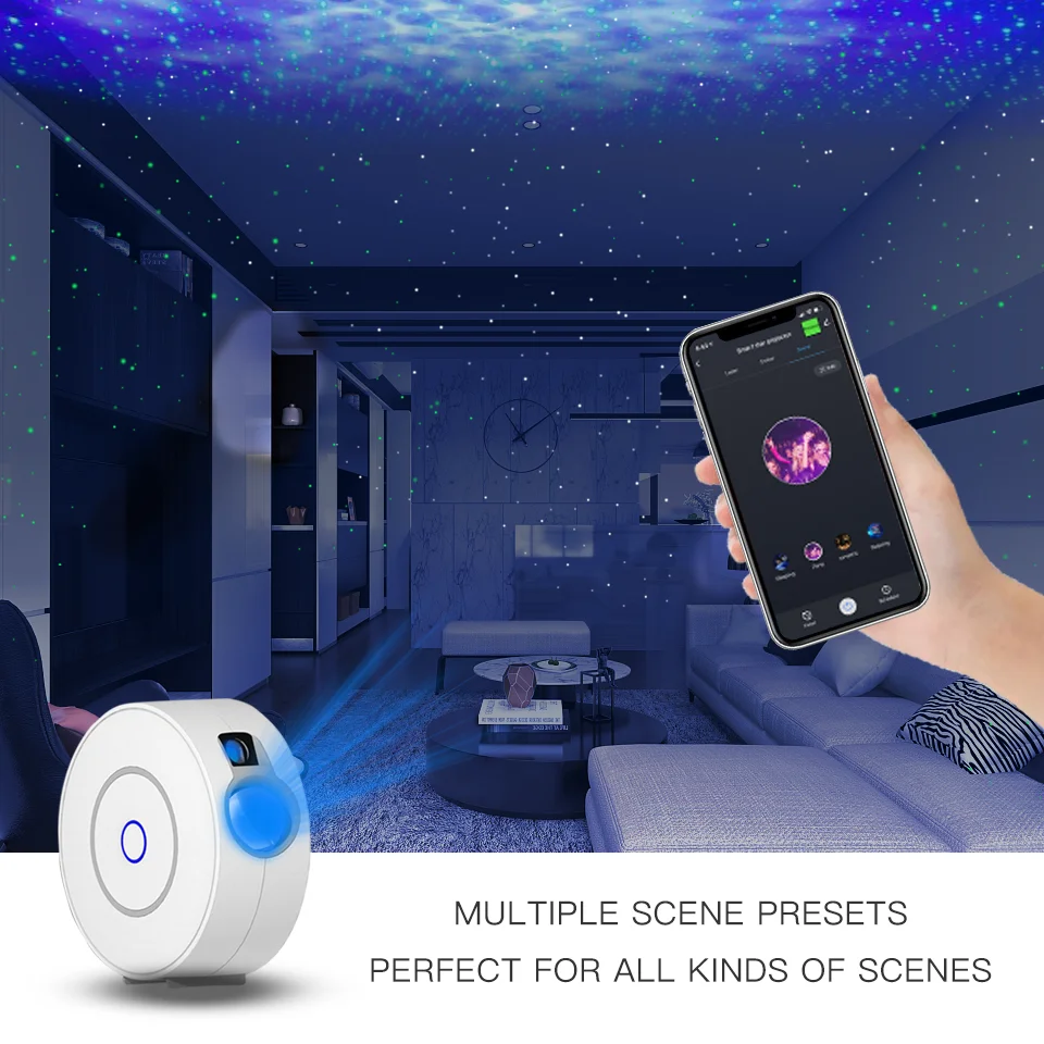 Projecteur Laser Tuya Smart Star WiFi, Ciel Étoilé Ondulant, Veilleuse LED Colorée, Commande Sans Fil, Compatible Alexa