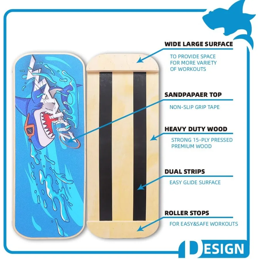 مدرب لوح التوازن الخشبي مع دليل التمرين للتدريب على الاستقرار الأساسي مثالي للوح التزلج والهوكي على الجليد ورياضة ركوب الأمواج #3