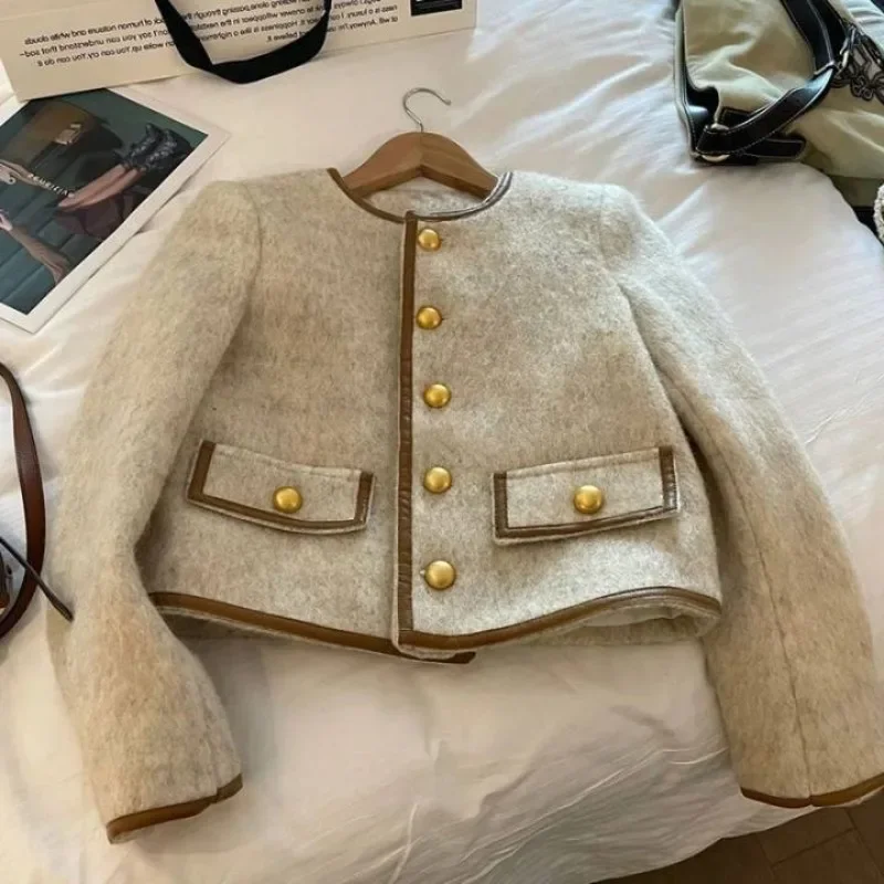 

Vintage Cropped Tweed Jacket Women Chic and Elegant Korean Fashion Short Jackets Old Money Style Outwear Harajuku Top