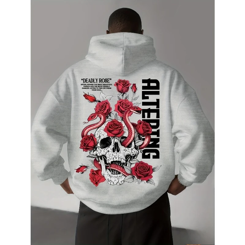 

Мужская толстовка с 3D-принтом Soul Trembling для отдыха и спорта с уличным черепом и цветком и змеиным узором