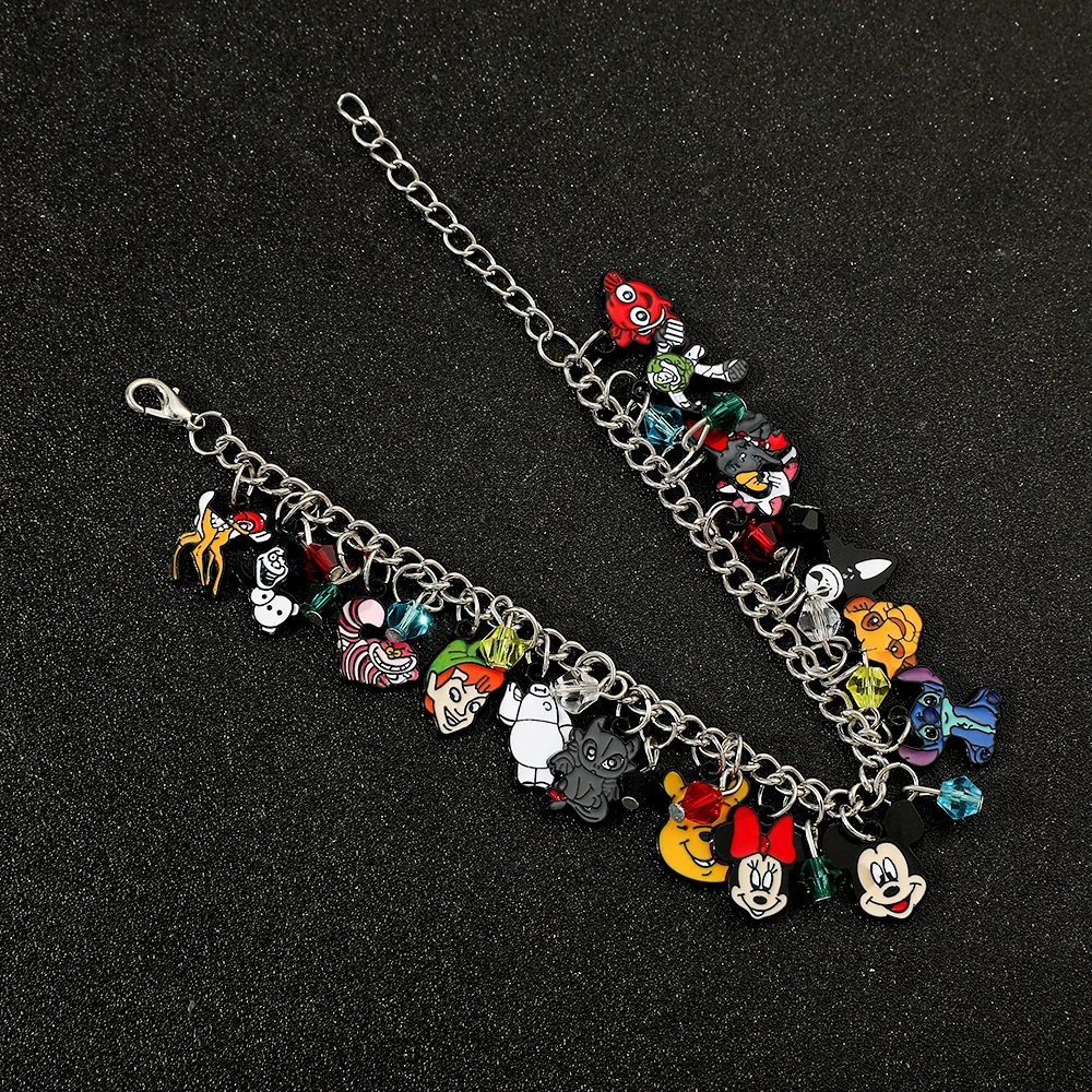 Minnie and Mickey Mouse Enamel Charm Bracelet, Cartoon Figure, Stitch, Tigger Pendant, Bangle for Men and Women, Personality