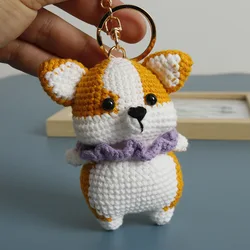 Handmaking Crochet Puppy Keychains Cute Corg Dog Keyring Cartoon Animal Doll Knitted Keychain For Bag Pendant Custom Accessories
