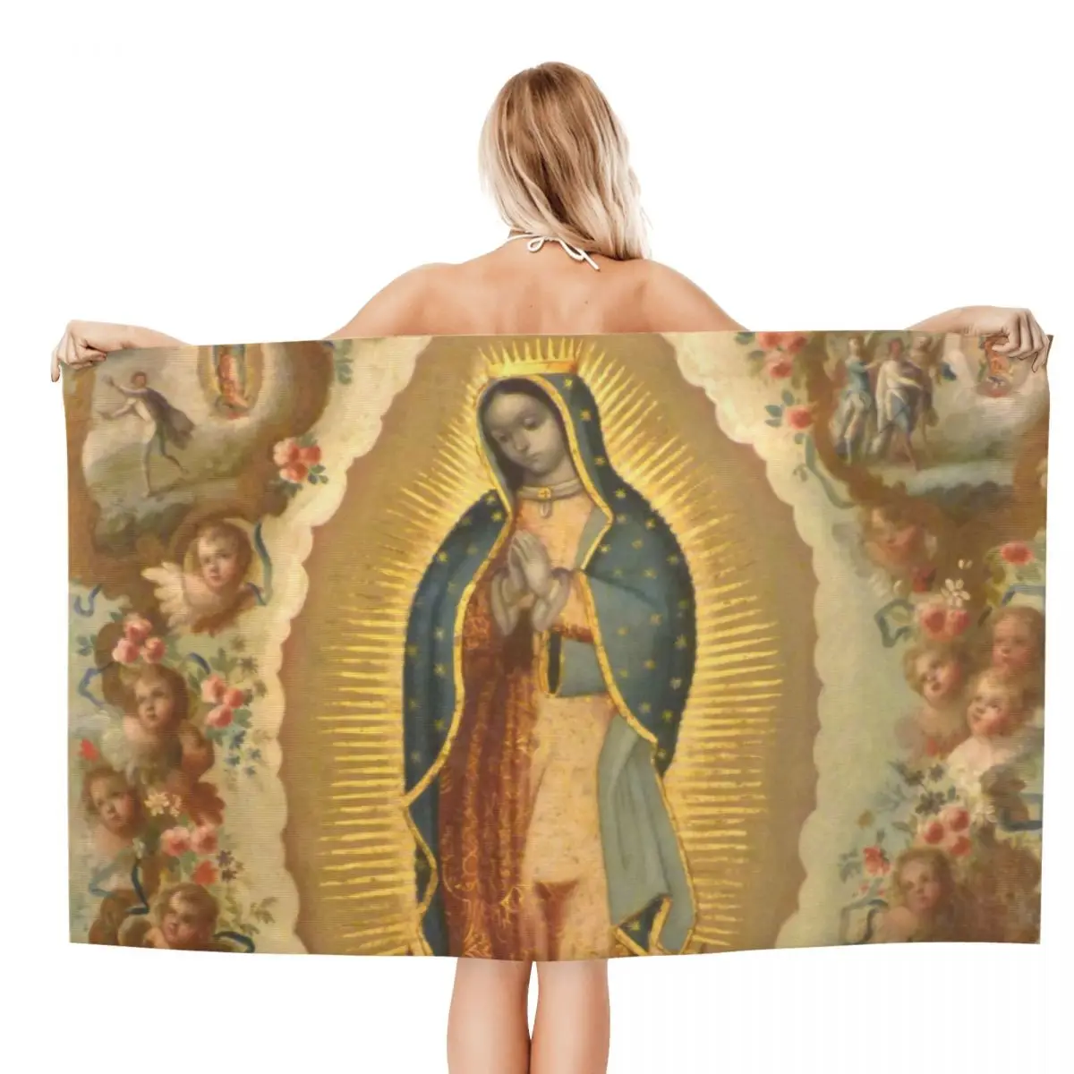 Custom Virgin Of Guadalupe Virgin Mary Beach Towel Quick Dry Mexico Catholic Saint Super Soft Microfiber Bathroom Sauna Towels