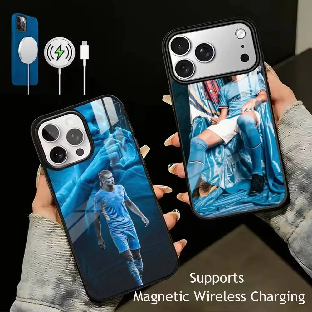 Erling Haaland gift   Luxury Glass Phone Case For iPhone17,16,15,14,13,12,11 Plus,Pro Allows magnetic wireless charging